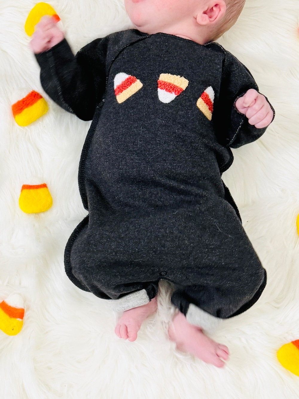 3m Monica + Andy Organic Cotton Fleece Candy Corn Moto Romper Dark Heather Gray